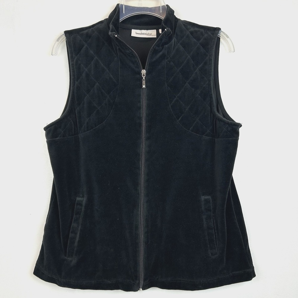 Velour Vest Woman Medium Quilted Black Full Zip Capsule Solid Minmalist Staple